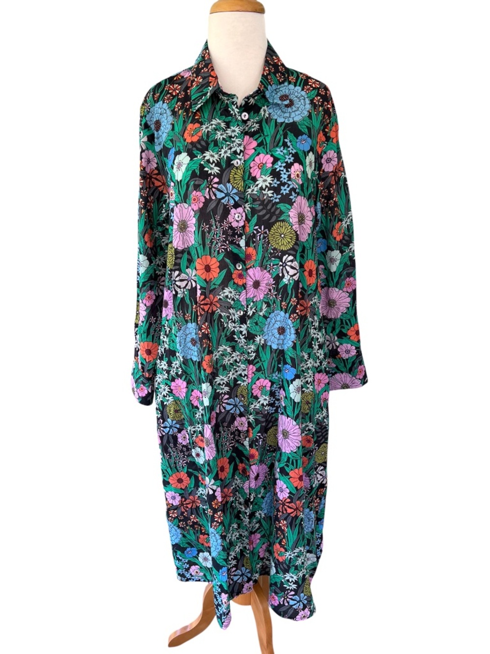 Ro's Garden Floral Long Sleeve Button Down Shirt Dress Size Medium